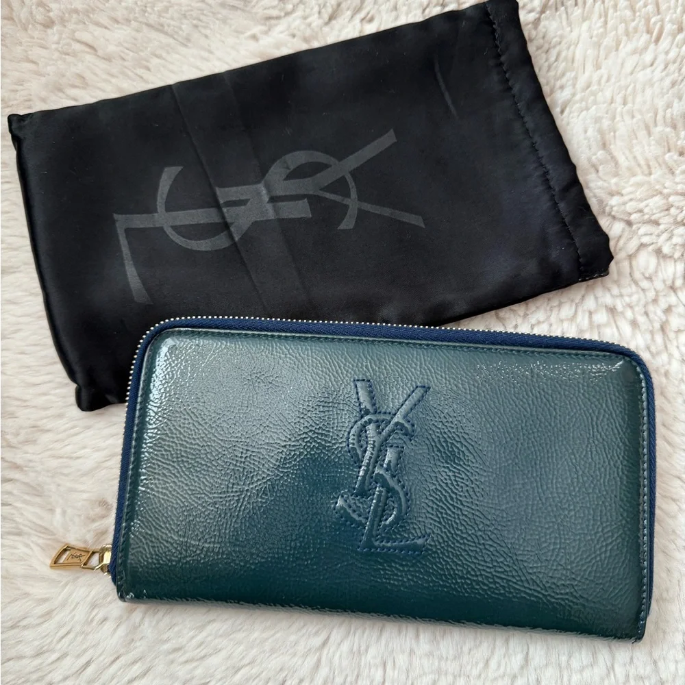 YSL EUC Vintage Teal Green Patent Leather Wallet with Dusty and Card - Picture 3 of 9